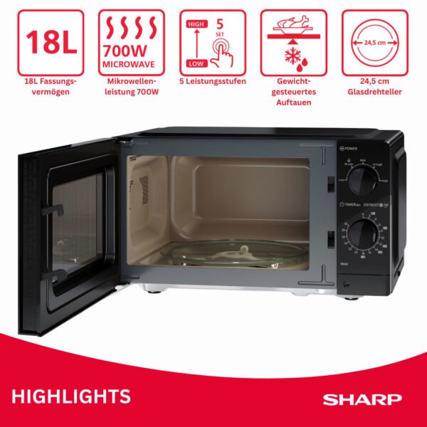 Sharp YC-MS 181 Stand-Mikrowelle, 18 Liter, 700 Watt, Auftaufunktion, Innenlicht