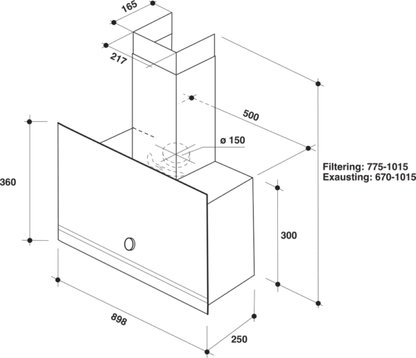Bauknecht A Kopffrei-Dunstabzugshaube 90 cm schwarz - DBHVA 92F LM K